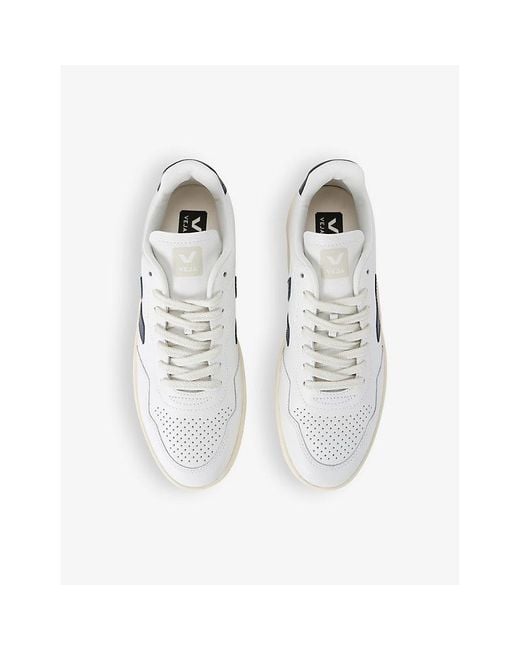 Veja Blue V90 Logo-Embroidered Low-Top Leather Trainers for men