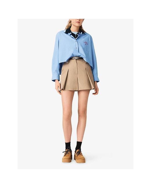 Maje Natural High-Rise Pleated Cotton Shorts