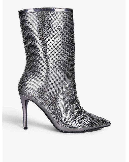 Carvela Kurt Geiger Gray Armour Pointed-toe Metallic Chainmail Boots