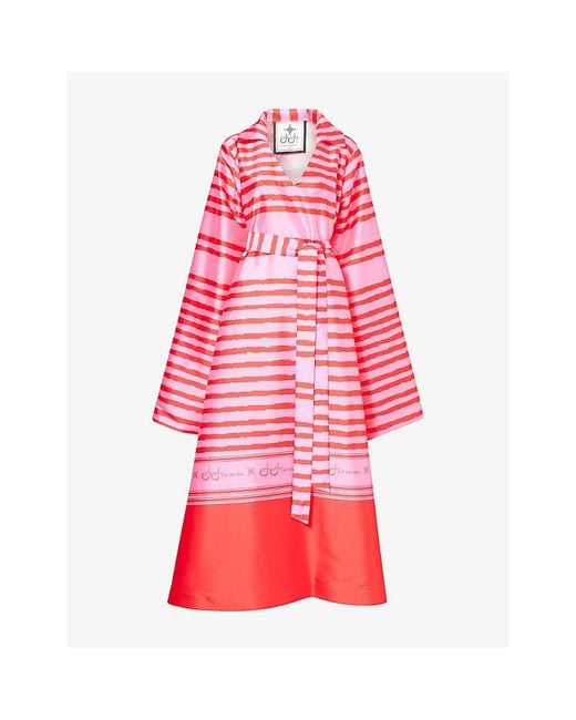 Ara Red Brand-Print Relaxed-Fit Satin Kaftan Dress