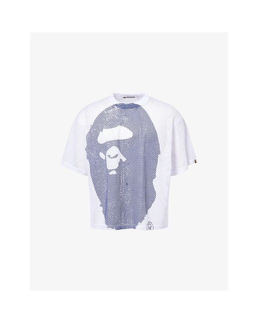 A Bathing Ape Blue Logo-Print Oversized Stretch-Woven T-Shirt for men