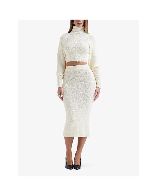 House Of Cb White Nyala Cropped Cotton-blend Jumper
