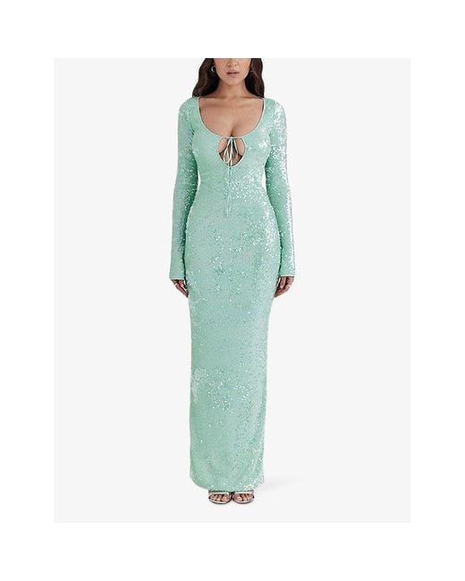 house of cb green lace dress Vivienne Velvet Midi Dress-Green Fir main image 1