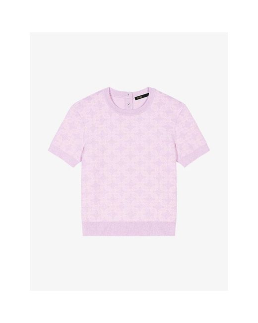 Maje Pink Monogram Short-sleeve Stretch-knit Jumper