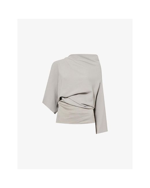 Rick Owens Gray Cylinder Cowl-Neck Woven Top