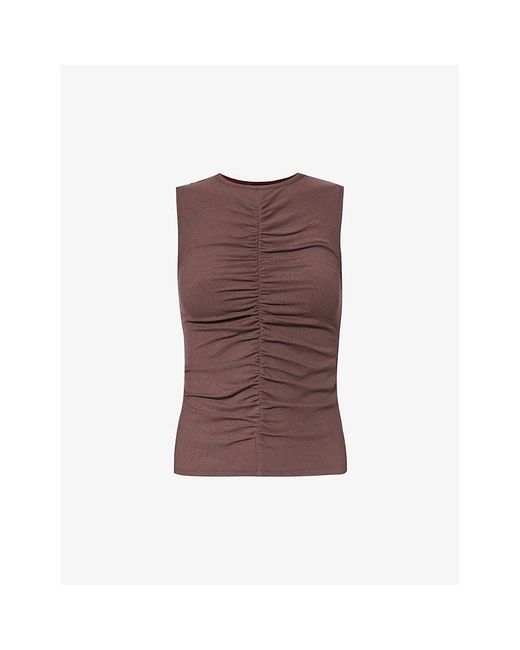 PAIGE Brown Sidonia Round-neck Slim-fit Stretch-woven Top