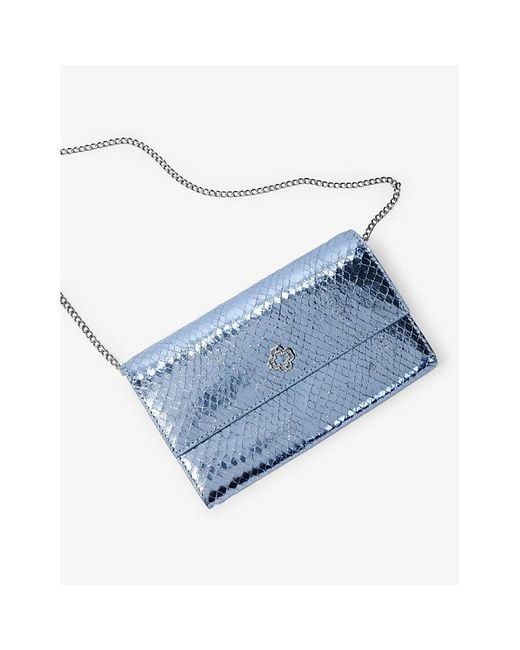Maje Blue Clover-embellished Mock-croc Leather Clutch Bag