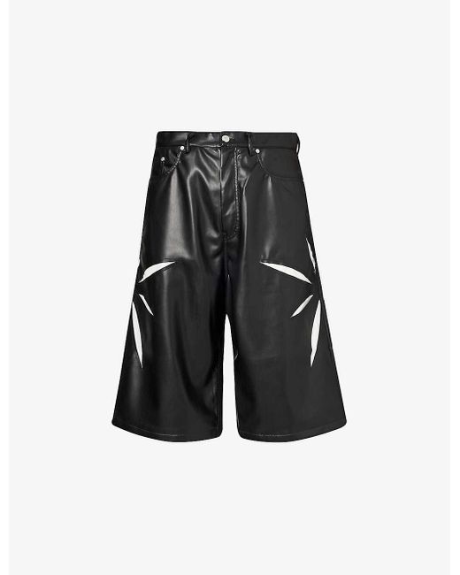 Kusikohc Black Origami Cut-out Faux-leather Shorts for men