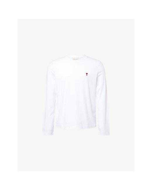 AMI White Logo-Embroidered Cotton-Jersey T-Shirt for men