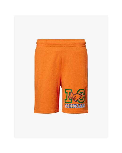 ICECREAM Orange Collegiate Puppy Logo-Print Cotton-Jersey Sweat Shorts for men