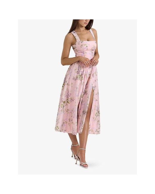 House Of Cb Pink Minerva Floral-Print Chiffon Midi Sundress