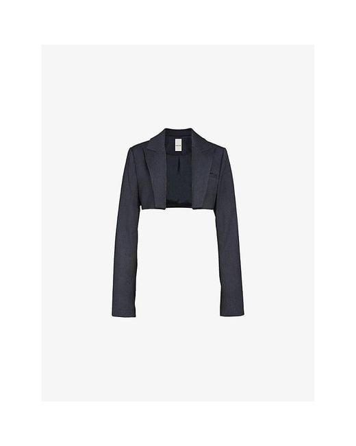 Mistress Rocks Blue Peak-Lapel Cropped Woven Blazer