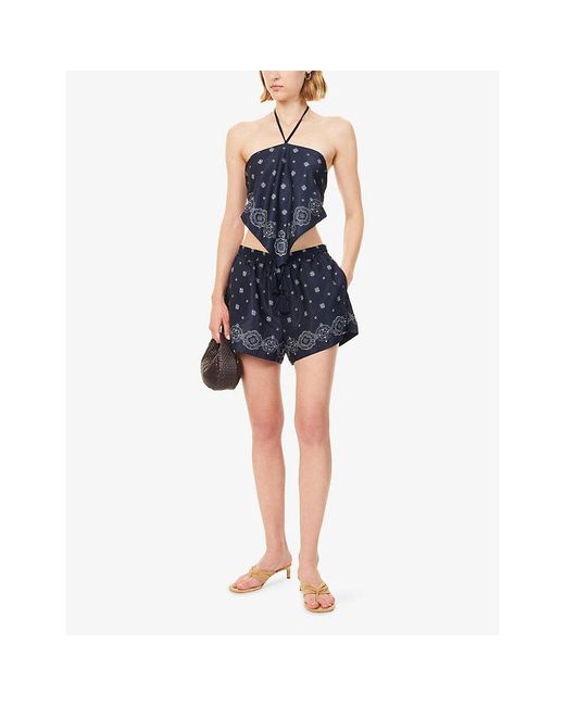 GOOD AMERICAN Blue The Recess Scarf Rayon-Blend Top