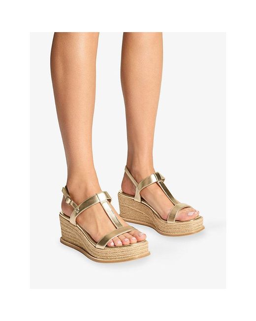 Jimmy Choo Natural Theia 60 Metallic-Leather Wedge Heeled Sandals