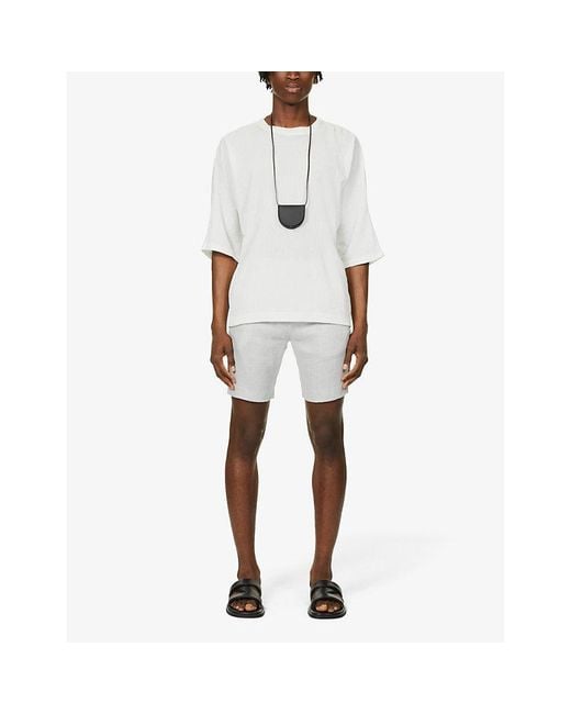 Frescobol Carioca Gray Felipe High-Rise Linen-Cotton Blend Shorts for men