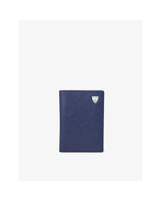 Aspinal Blue Double-fold Logo-embossed Leather Card Holder for men