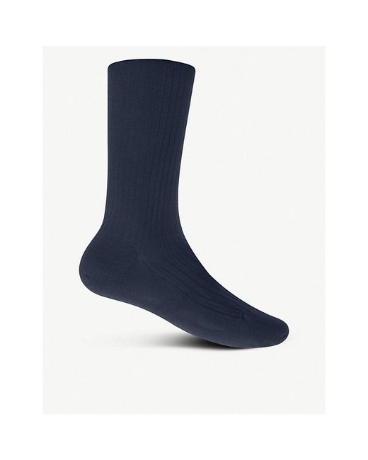 Pantherella Black Mens Navy Cotton Ribbed Knee-high Socks 11.5 for men