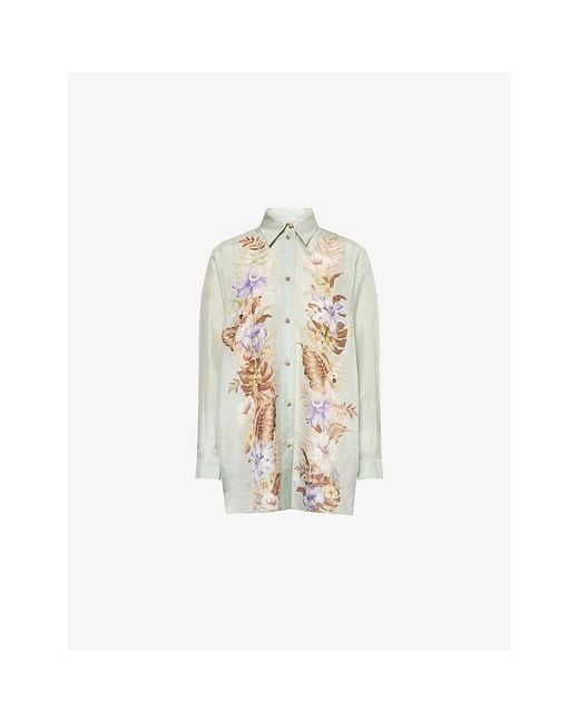 Zimmermann White Coco Floral Silk Shirt