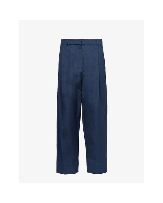 Max Mara Blue Attilio Straight-leg High-rise Cotton-poplin Trousers
