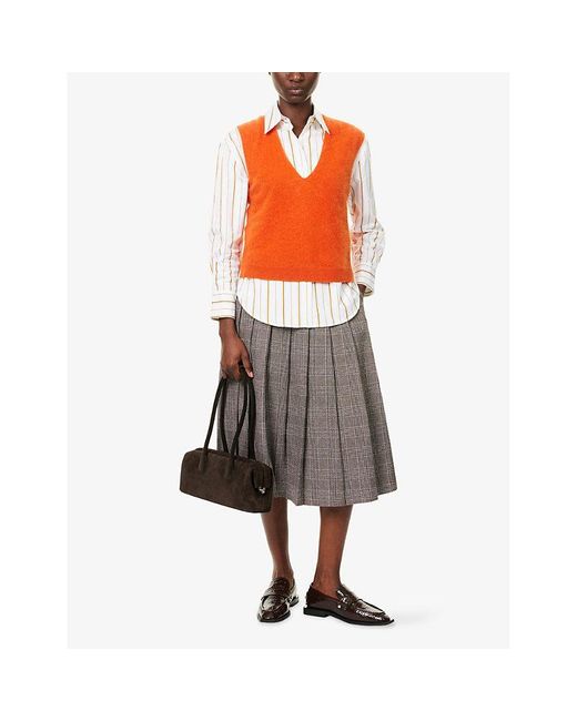 ME+EM Orange V-Neck Brushed Cashmere Vest