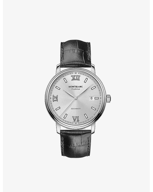 Montblanc Gray 127769 Tradition Date Stainless-steel And Alligator-embossed Leather Automatic Watch