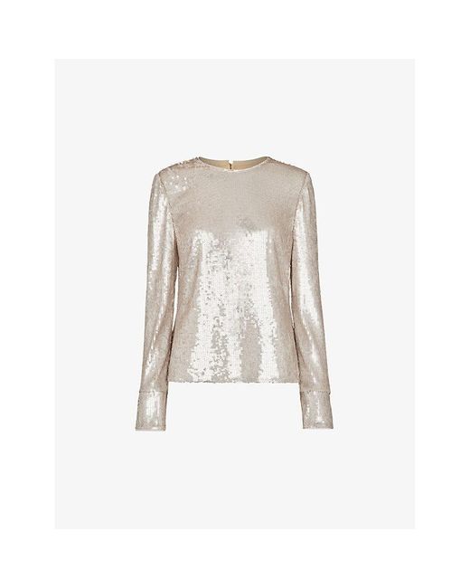 Whistles White Sequin-embellished Round-neck Recycled Polyester-blend Top