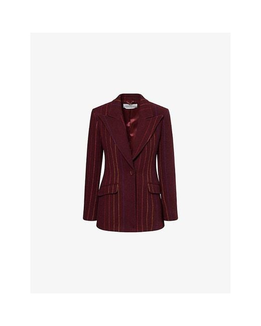 Gabriela Hearst Purple Leiva Stripe Brushed Cashmere-Blend Blazer