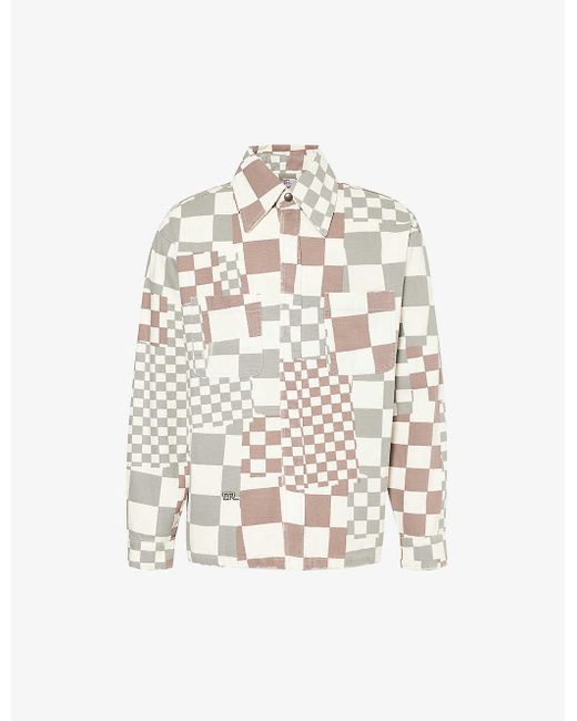 ERL White Checked Brand-embroidered Cotton Jacket for men