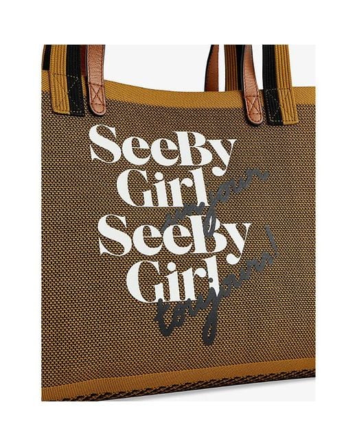 See By Chloé Brown Logo-pattern Woven Tote Bag