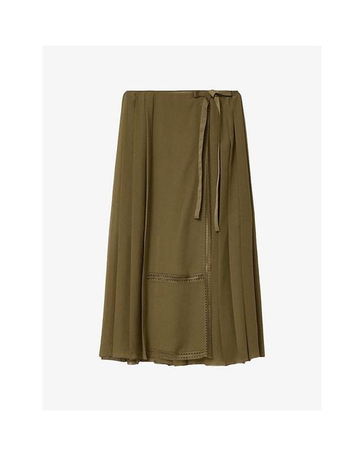 AllSaints Green Clover Side-Tie Woven Maxi Skirt