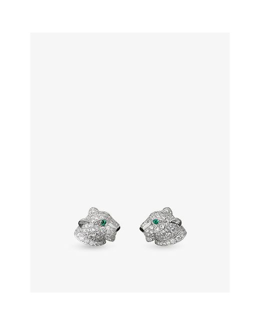 Cartier White Panthère De 18Ct- Diamond, Onyx And Emerald Earrings