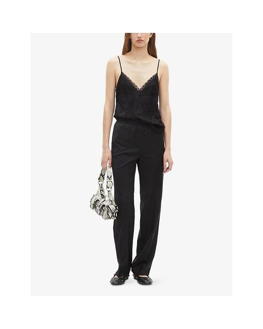 The Kooples Black Drawstring-Waist Straight-Leg Wool Trousers