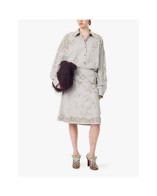 Dries Van Noten White Casia Jewel-Embellished Cotton Shirt