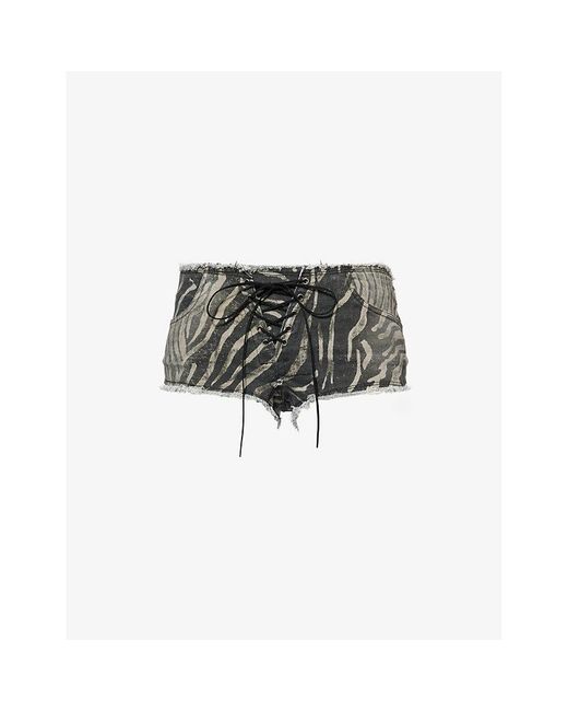 Jaded London Black Odile-Print Stretch-Denim Shorts