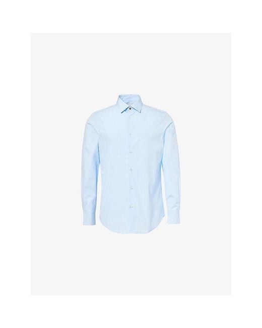 Paul Smith Blue Tailored-Fit Long-Sleeves Cotton-Poplin Shirt for men