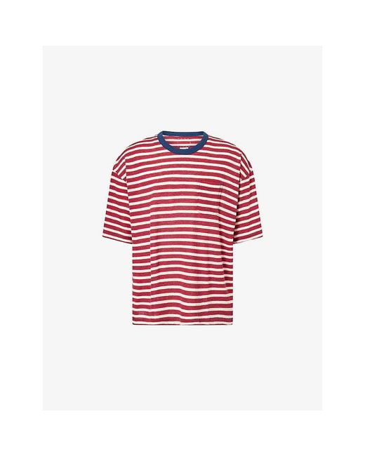 Visvim Red Mondo Border Striped Wool And Cotton-Blend T-Shirt for men