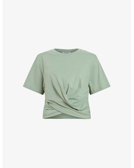 AllSaints Green Mallinson Cross-over Cropped Cotton T-shirt