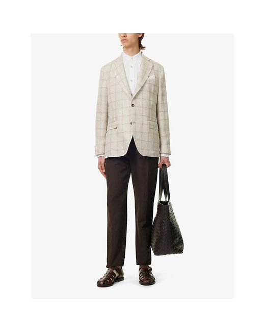 Oscar Jacobson Natural Ferry Flap-pocket Single-breasted Woven Blazer for men