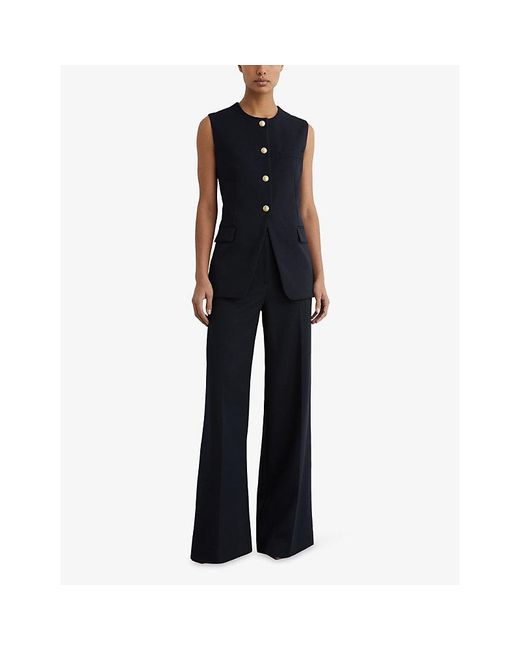 Reiss Blue Gabi Button-Through Stretch-Woven Waistcoat