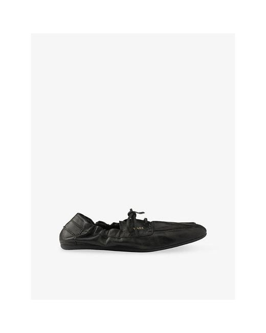 Prada Black Shuffle Antiqued Leather Boat Loafers