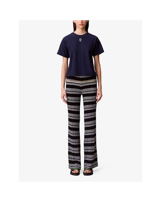 Claudie Pierlot Blue Brand-Embroidered Short-Sleeved Cotton-Jersey T-Shirt