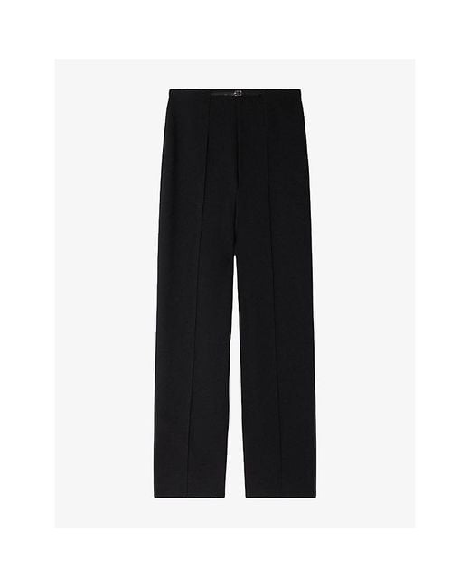 Sandro Black Straight-Leg High-Rise Stretch-Woven Trousers