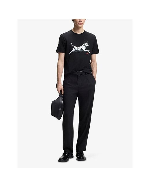 HUGO Black Dalmatian-Print Short-Sleeved Cotton-Jersey T-Shirt for men