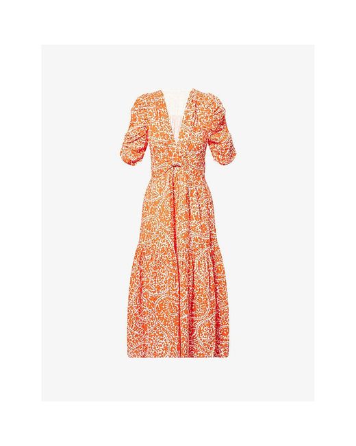 ME+EM Orange Cheesecloth Paisley Cotton-Poplin Maxi Dress