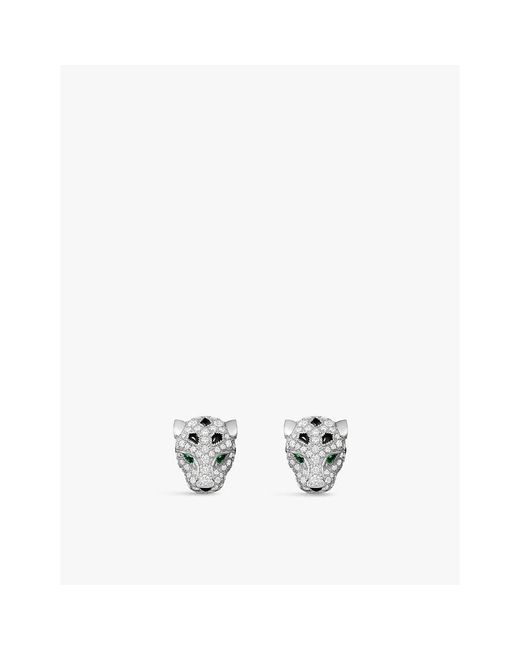 Cartier White Panthère De 18Ct- 0.61Ct Brilliant-Cut Diamond, Emerald And Onyx Stud Earrings