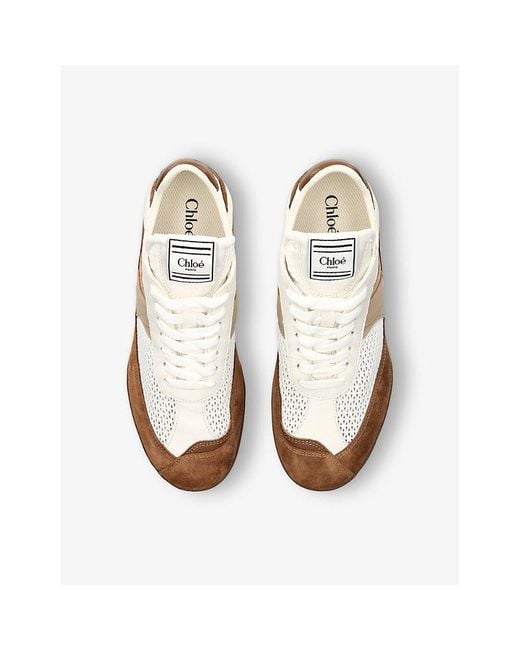 Chloé White Kick Brand-Patch Low-Top Suede Trainers