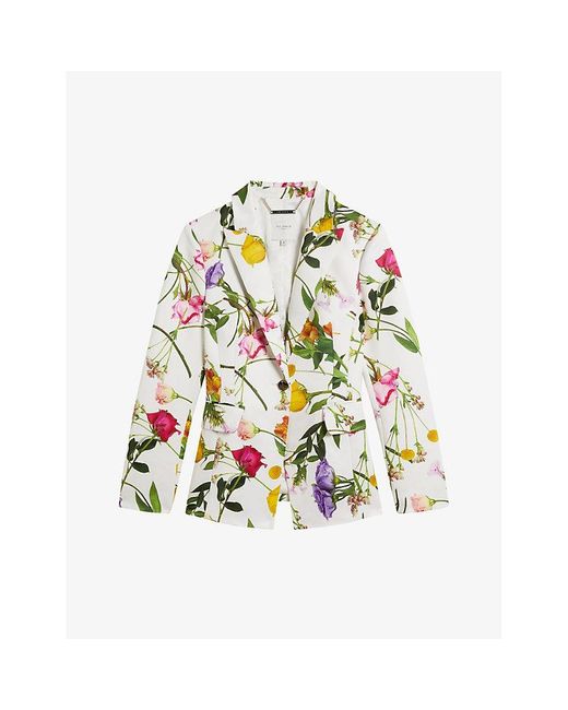 Ted Baker Ziaah Floral-print Single-breasted Woven Blazer in White | Lyst