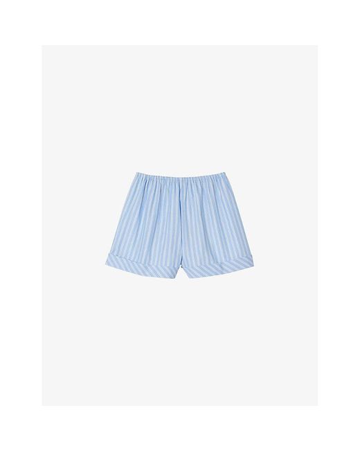 Sandro Blue Frilled-waistband Striped Cotton Shorts
