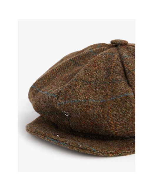 Dents Brown Meldon Round-Crown Checked Wool Cap for men