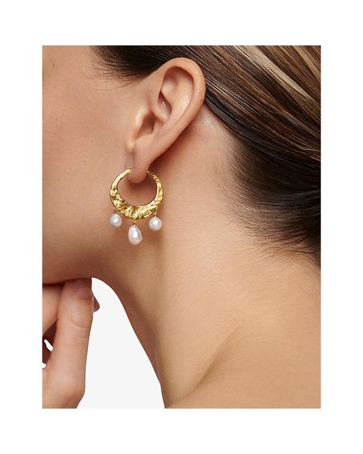 Monica Vinader Metallic Capri Baroque 18Ct-Plated Vermeil Sterling- And Pearl Hoop Earrings